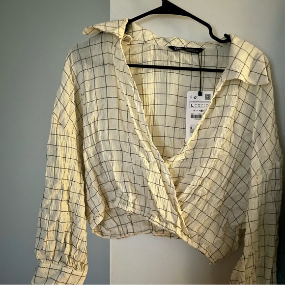 NWT Zara cropped plaid checked wrap top size L - Picture 6 of 7